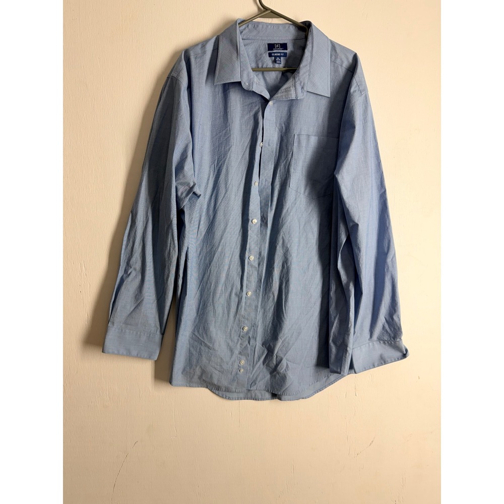 George Mens Classic Fit Button Down Shirt 3XL Blue Long Sleeve Pocket Workwear